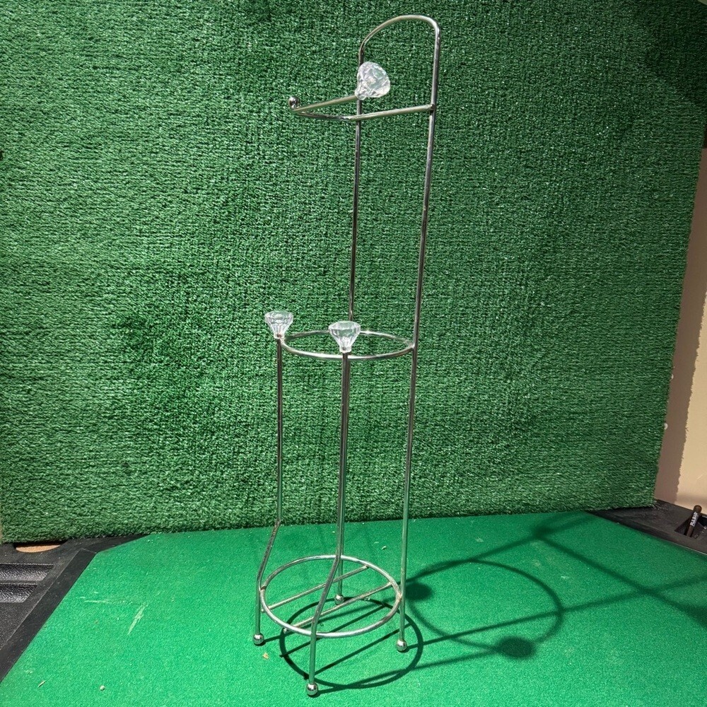 Bath Bliss Crystal Ball Chrome Freestanding Basket Toilet Paper Holder 4 -Rolls